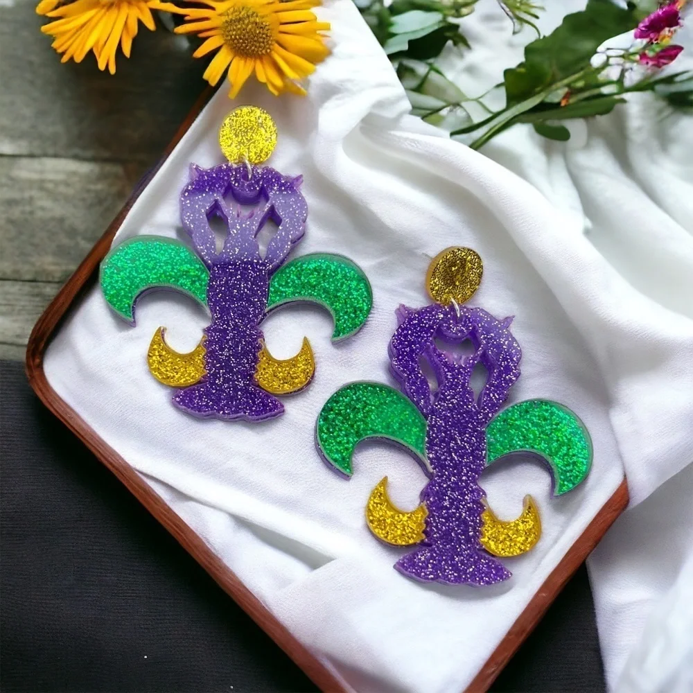 Glittering Crawfish Earrings – A Mardi Gras Must-Have! 🦞NWT 💜💚💛